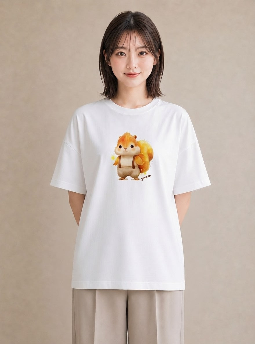 グラフィックTシャツ レディース シマリス ペット 動物 イラスト 手描き風 ルームウェア ギフト 白T