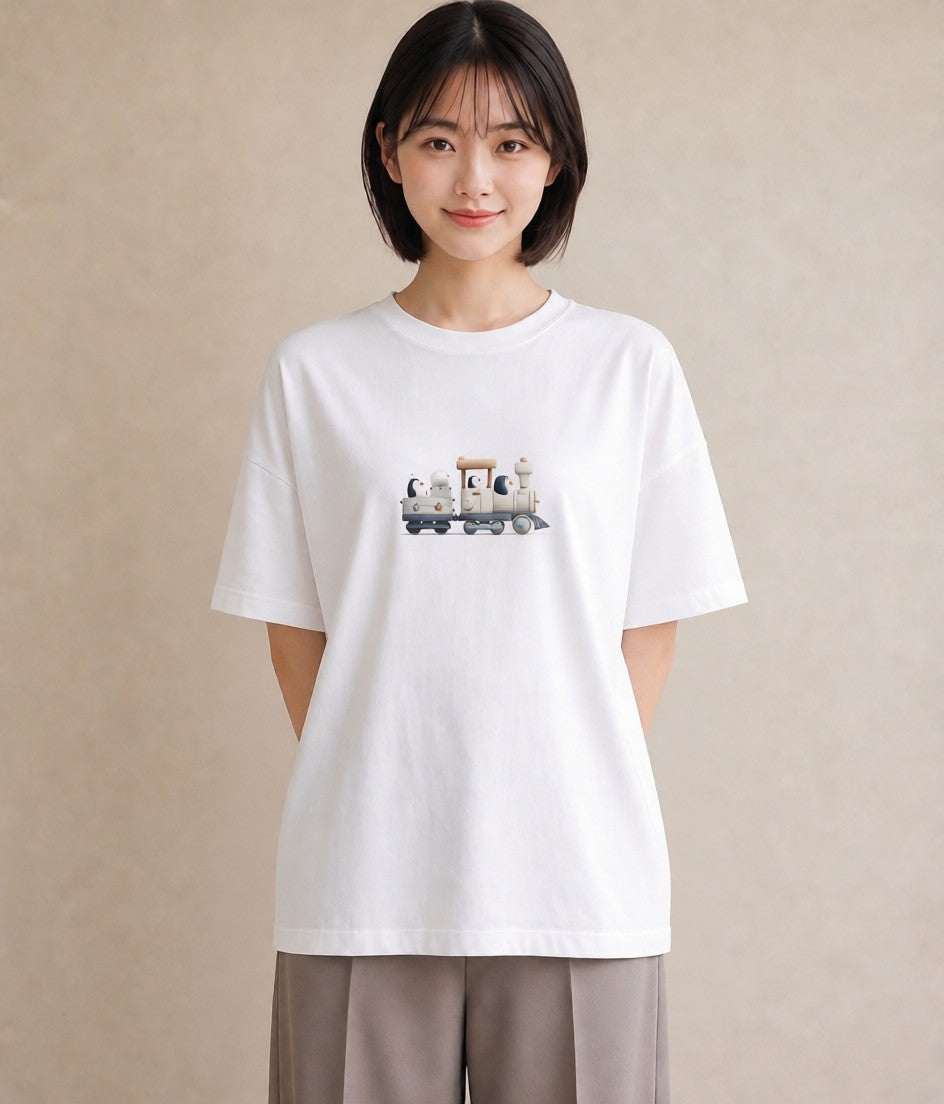 グラフィックTシャツ レディース 駅のホーム ローカル線 駅 ナチュラル アンティーク イラスト 可愛い レイヤード 友達ギフト 白T