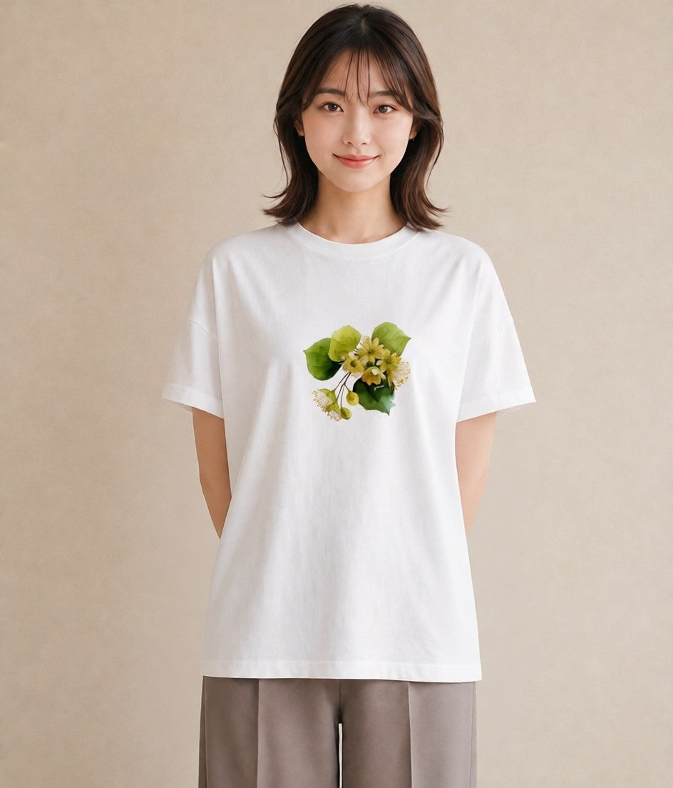 グラフィックTシャツ レディース クローバー 四つ葉 花 花柄 イラスト 韓国風 お揃い 親子 白T