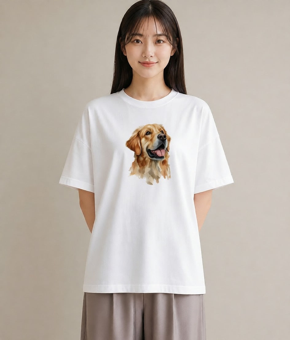 半袖Tシャツ レディース ゴールデンレトリバー ゴールデン 犬 いぬ イラスト フェミニン 女性 旅行用 白T