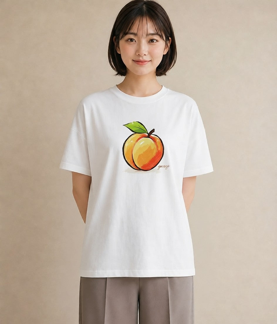 半袖Tシャツ レディース りんご 林檎 アップル 食べ物 フード イラスト ニュアンス 自分用 ルームウェア 白T