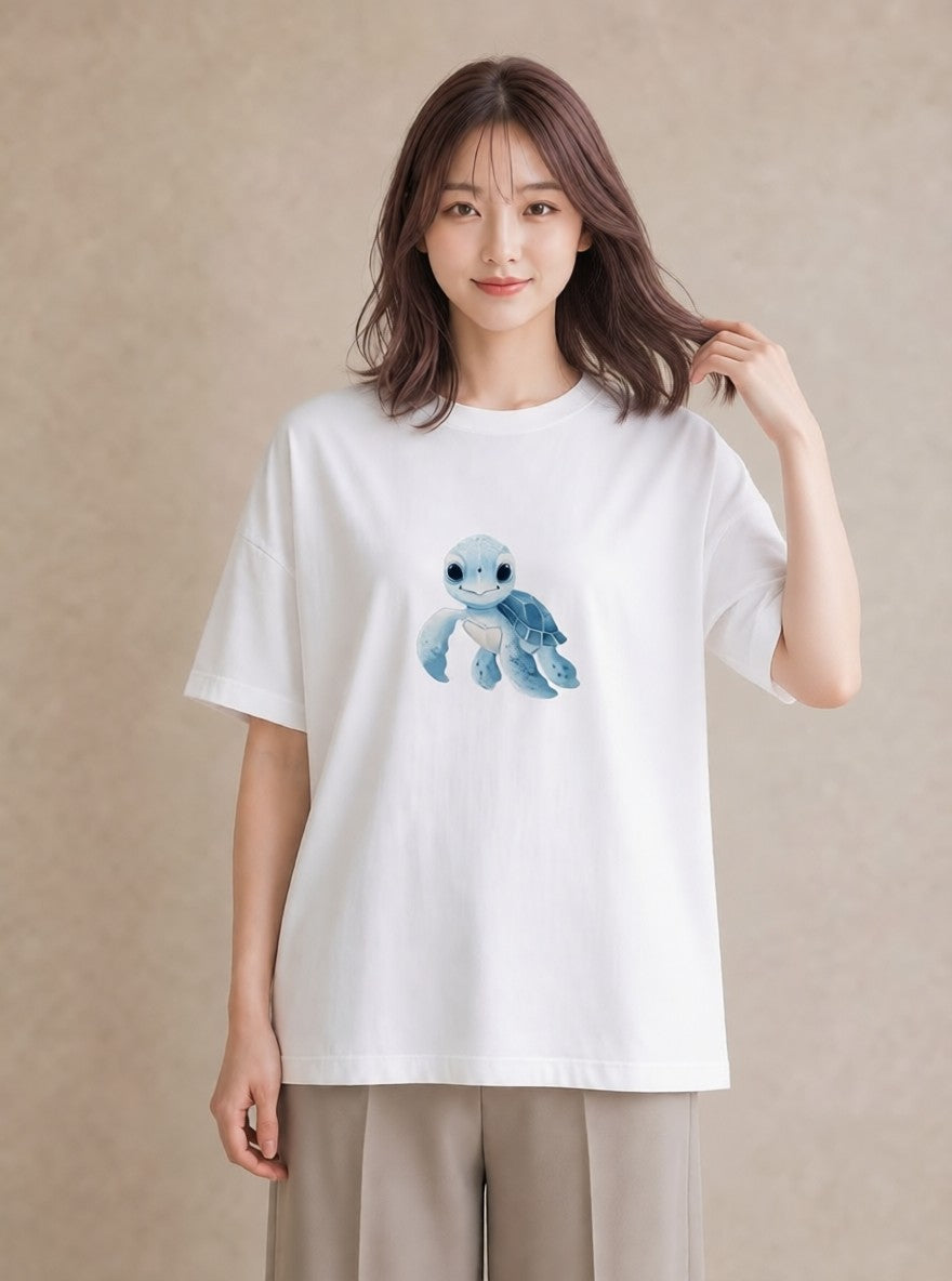プリントTシャツ レディース カメ ペット 動物 イラスト ユニーク 姉妹 送別ギフト 白T