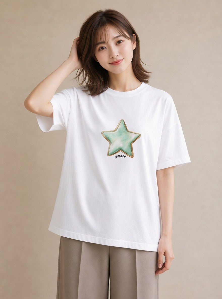 デザインTシャツ レディース 流れ星 星空 宇宙 イラスト 北欧風 社会人 女性 白T
