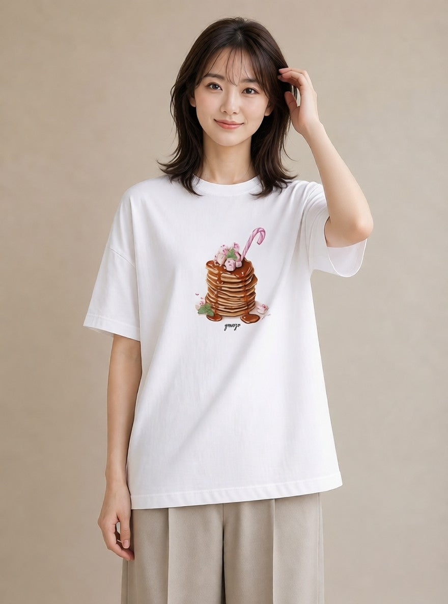 半袖Tシャツ レディース あんみつ 食べ物 フード イラスト ポップ 買い物 夏コーデ 白T