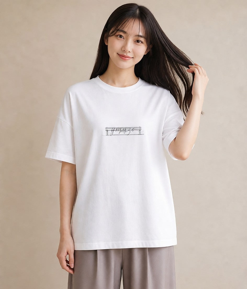 プリントTシャツ レディース 駅のホーム ローカル線 駅 ナチュラル アンティーク イラスト こなれ感 自分用 ルームウェア 白T