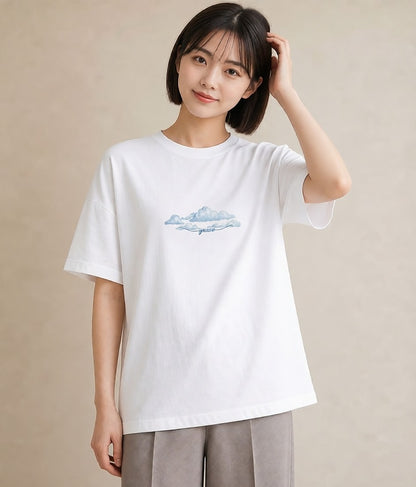 Tシャツ レディース 空 星空 宇宙 イラスト ナチュラル 普段着 週末コーデ 白T