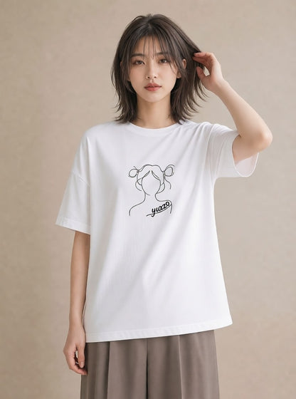 デザインTシャツ レディース 女の子 ガール 後ろ姿 イラスト こなれ感 旅行用 海 白T