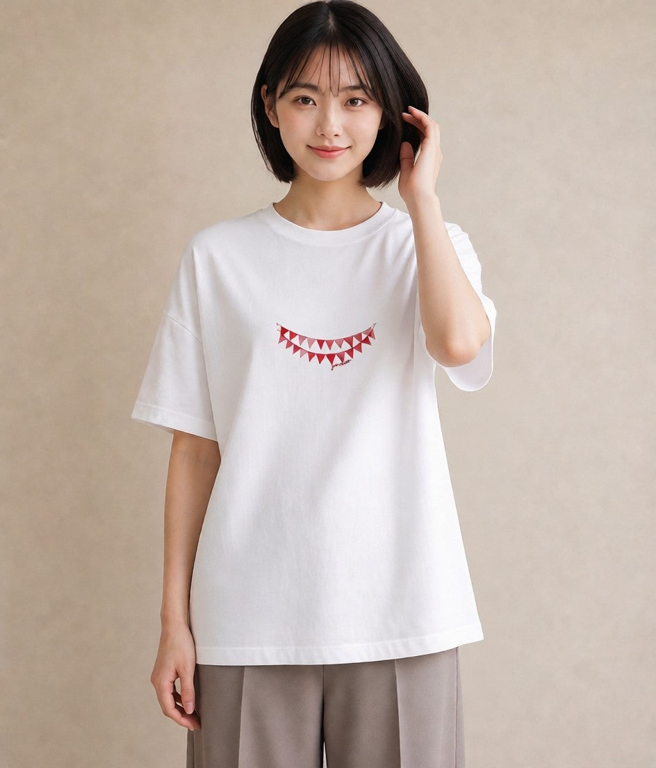 Tシャツ レディース 洗濯物 風 ナチュラル アンティーク イラスト 線画 カフェ服 クリスマス 白T
