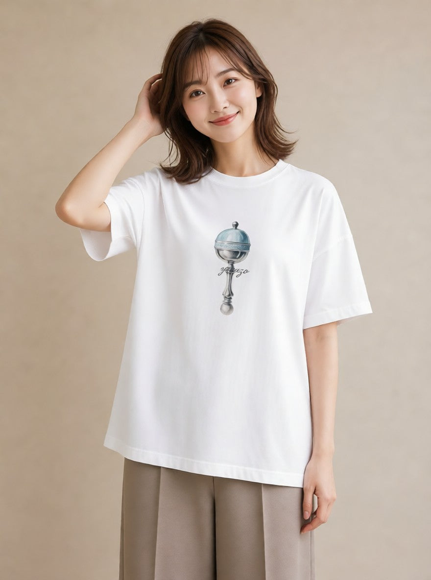 半袖Tシャツ レディース 風鈴 ガラス 夏 ナチュラル アンティーク イラスト 普段使い 休日 ペアコーデ 白T