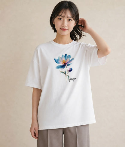 半袖Tシャツ レディース コスモス 秋桜 花 花柄 イラスト ボタニカル 母の日 ビーチ 白T