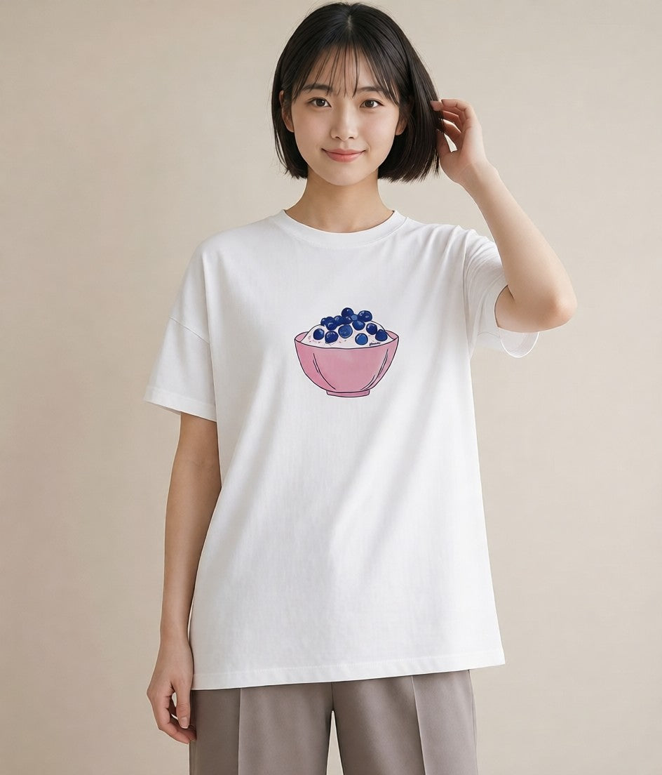 半袖Tシャツ レディース ブルーベリー 食べ物 フード イラスト ラフ クリスマス 旅行 白T