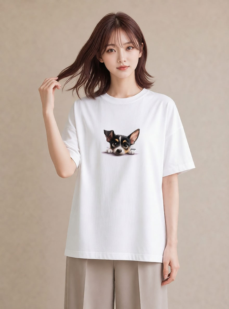 デザインTシャツ レディース チワワ 犬 いぬ イラスト 手描き風 普段着 週末コーデ 白T