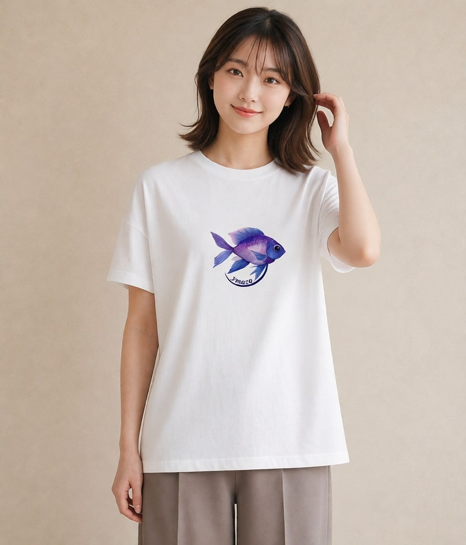 プリントTシャツ レディース グッピー ペット 動物 イラスト ゆるかわ 綿100 デート 白T