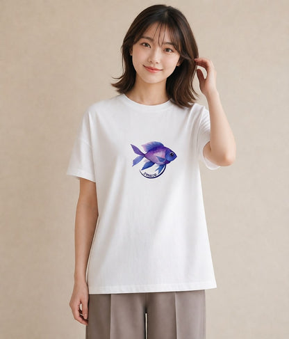 プリントTシャツ レディース グッピー ペット 動物 イラスト ゆるかわ 綿100 デート 白T