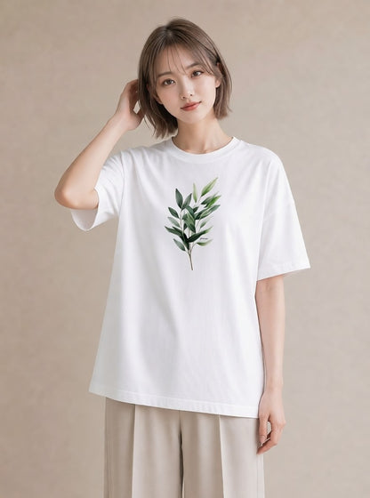 グラフィックTシャツ レディース 新緑 植物 ボタニカル イラスト 旅行コーデ 社会人 女性 白T