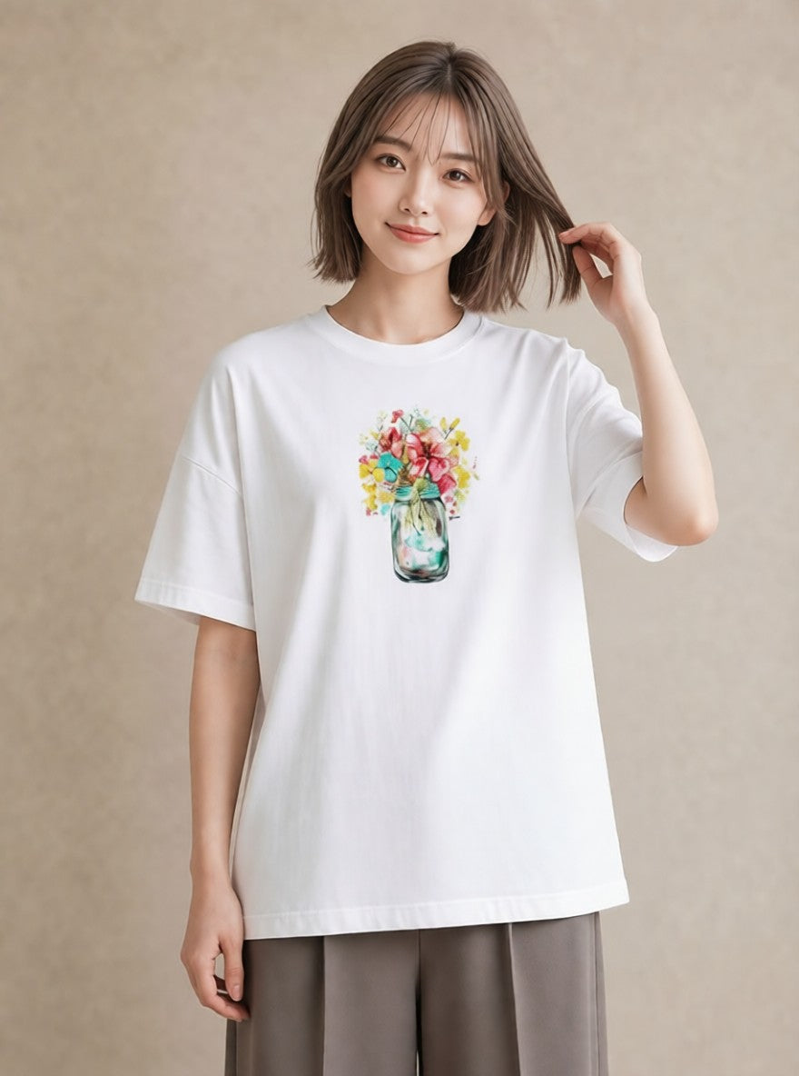 グラフィックTシャツ レディース ポスト 野の花 レトロ ナチュラル アンティーク イラスト こなれ感 クリスマス 旅行 白T