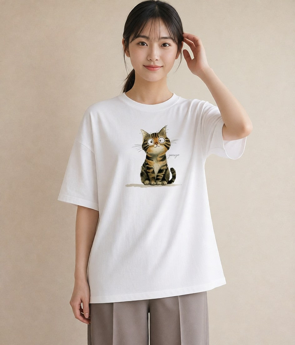 Tシャツ レディース 愛猫 猫 ねこ イラスト カフェコーデ 姉妹 送別ギフト 白T