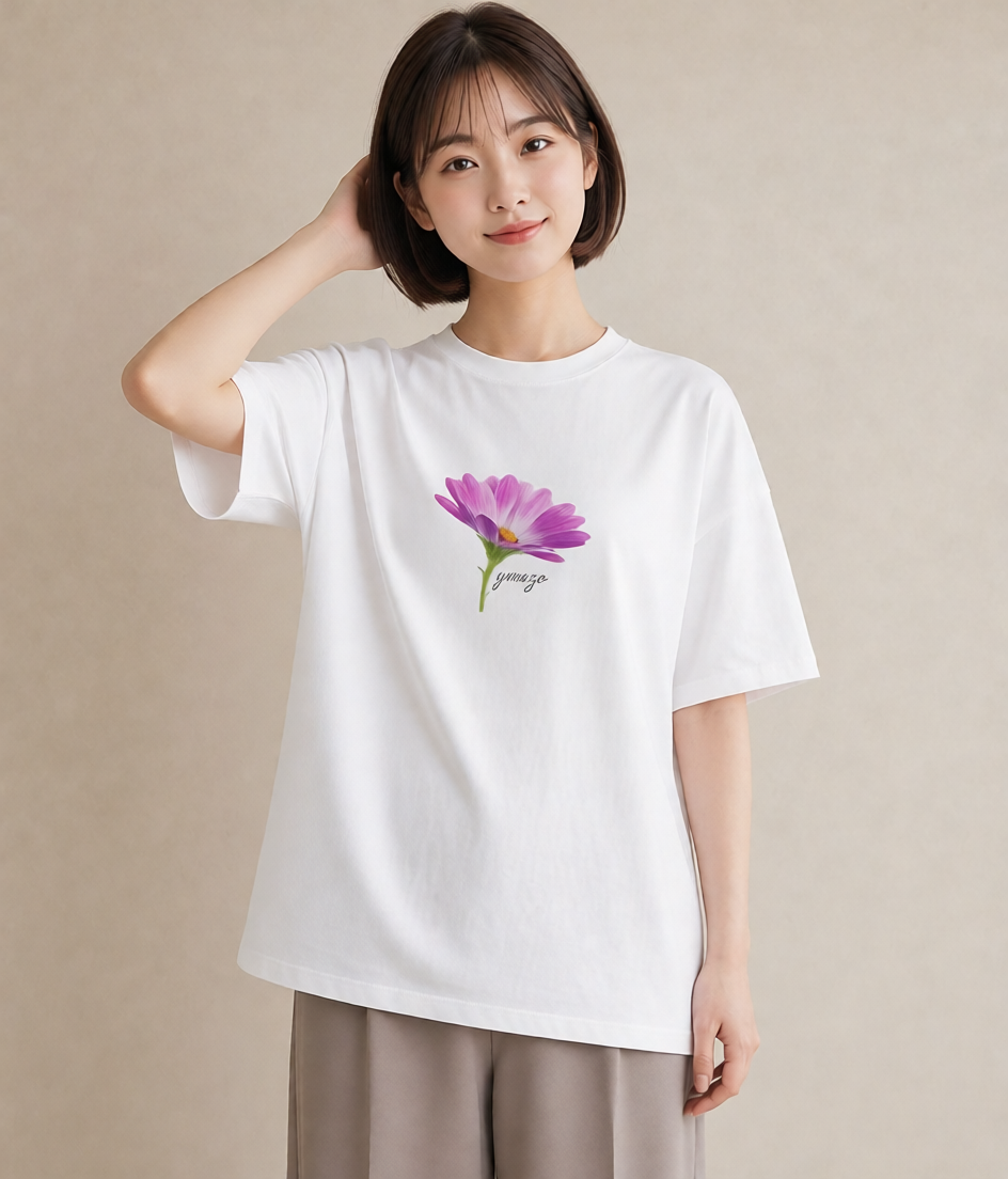 Tシャツ レディース マーガレット 花 花柄 イラスト カフェ巡り 女子会 白T