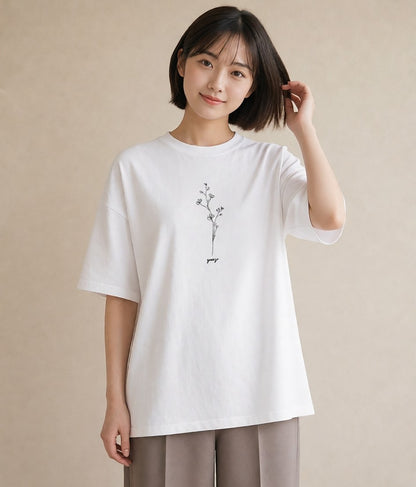 プリントTシャツ レディース 小花 花 フラワー イラスト きれいめ 旅行用 海 白T