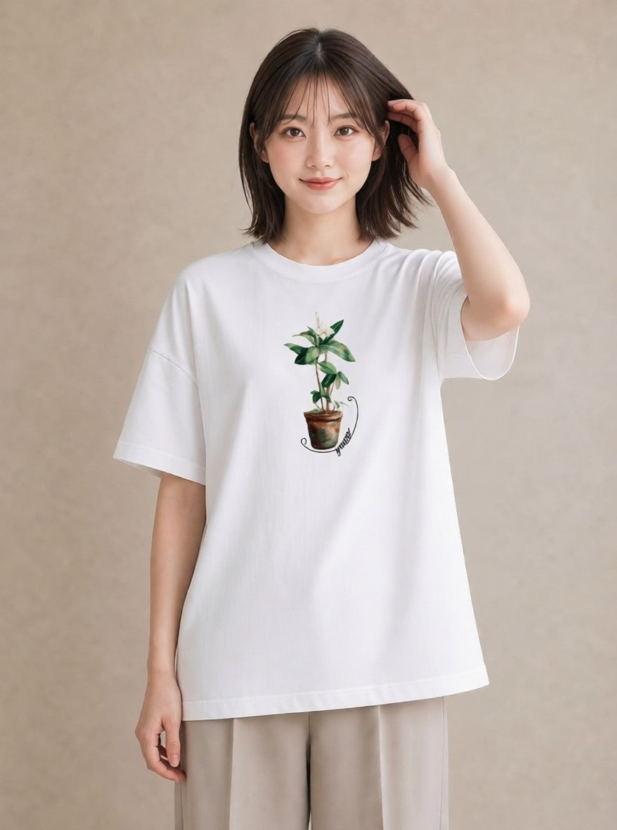 Tシャツ レディース 観葉植物 植物 ボタニカル イラスト 水彩風 ラフ レイヤード 白T