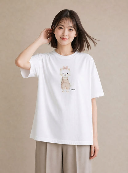 Tシャツ レディース 白猫 猫 ねこ イラスト 手描き風 デート 帰省 白T