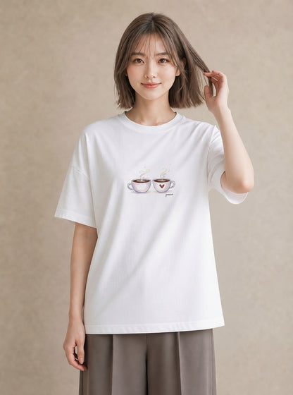 Tシャツ レディース コーヒー カフェ 珈琲 イラスト 上品 クリスマス 旅行 白T
