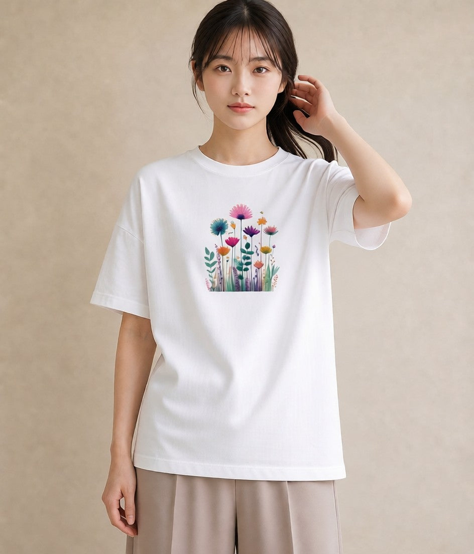プリントTシャツ レディース たんぽぽ 花 花柄 イラスト 休日コーデ 友達ギフト 部屋着 白T