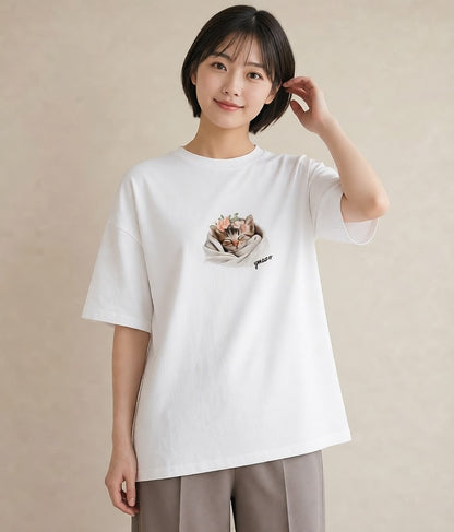 デザインTシャツ レディース 愛猫 猫 ねこ イラスト シック 女子会 お揃い 白T