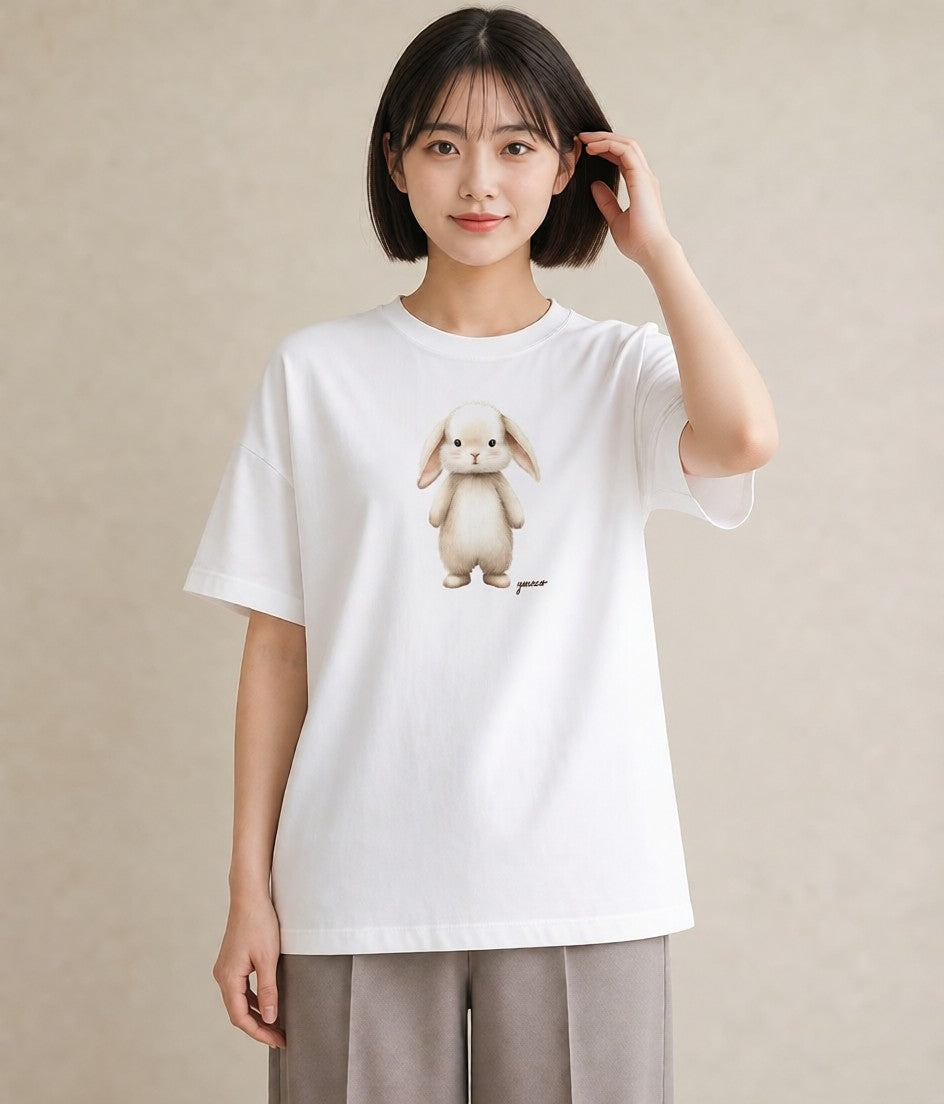 グラフィックTシャツ レディース ネザーランドドワーフ ペット 動物 イラスト ミニマル 散歩 お出かけ 白T