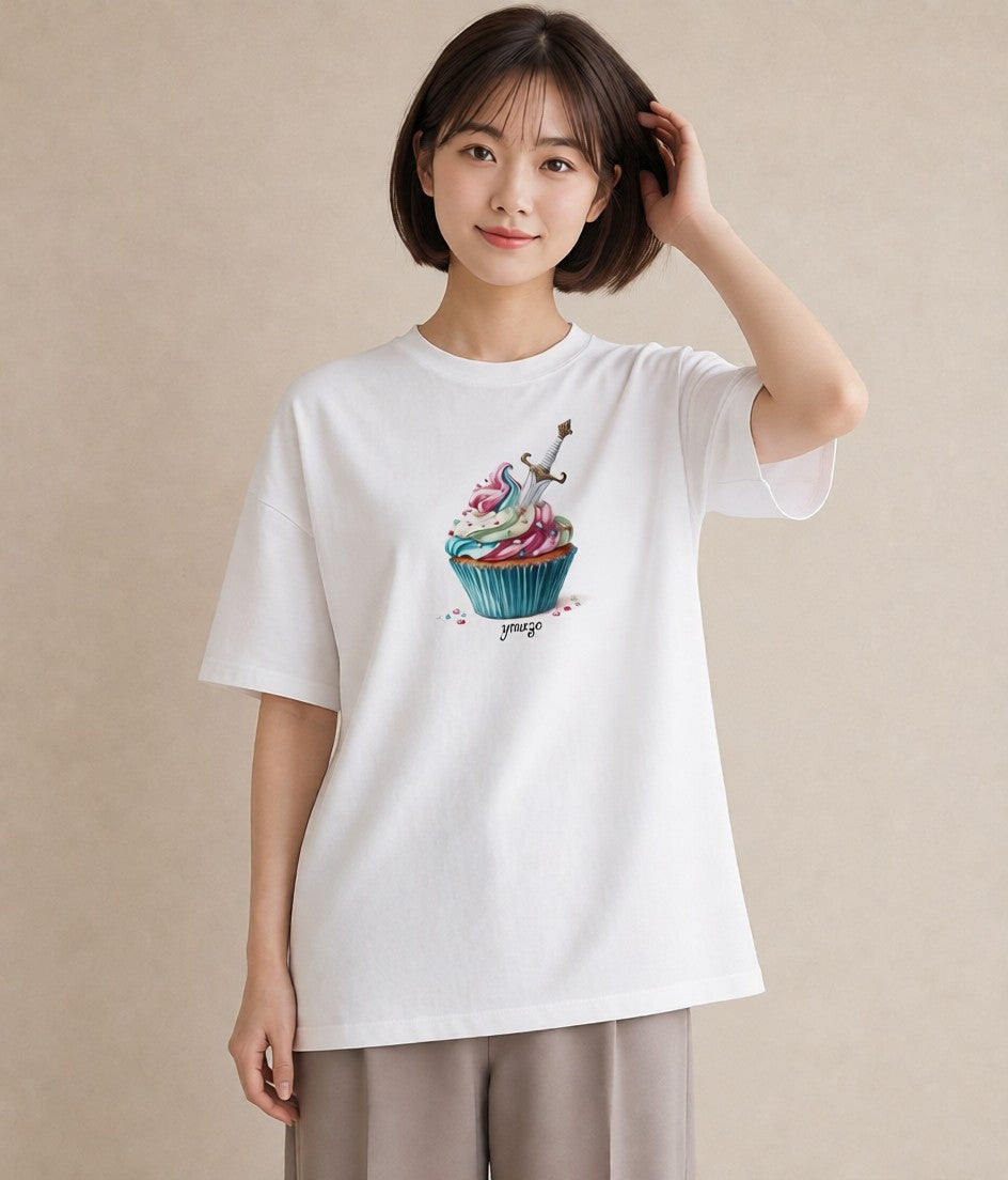 プリントTシャツ レディース マフィン 食べ物 フード イラスト 淡色 20代 カジュアルコーデ 白T