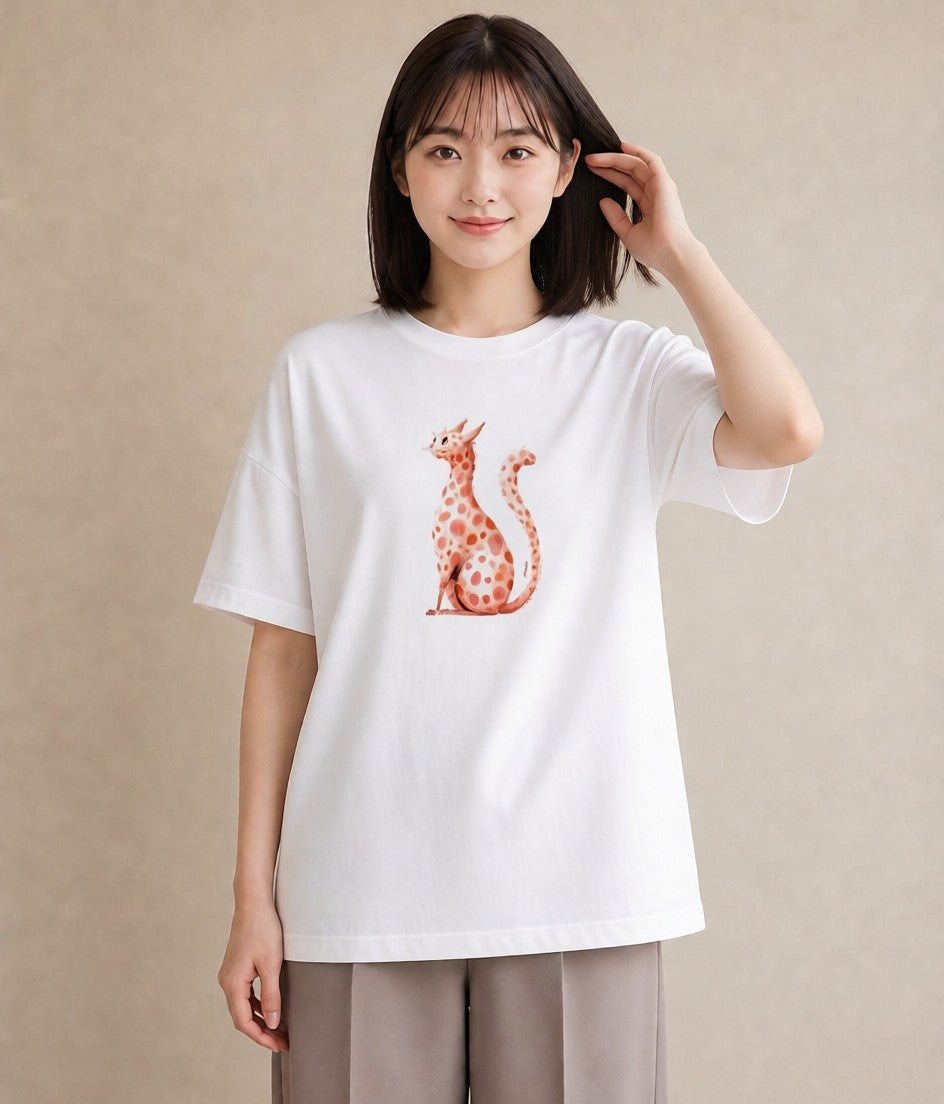 プリントTシャツ レディース サビ猫 猫 ねこ イラスト フェミニン 誕生日プレゼント 綿100 白T