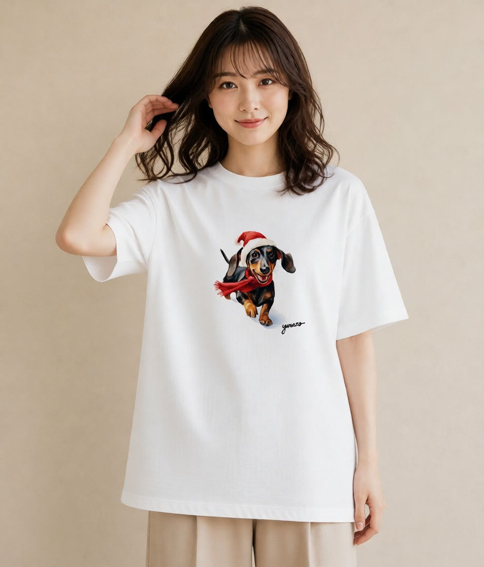 デザインTシャツ レディース ミニチュアダックスフンド 犬 いぬ イラスト モード ママ カフェ服 白T