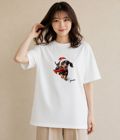 デザインTシャツ レディース ミニチュアダックスフンド 犬 いぬ イラスト モード ママ カフェ服 白T