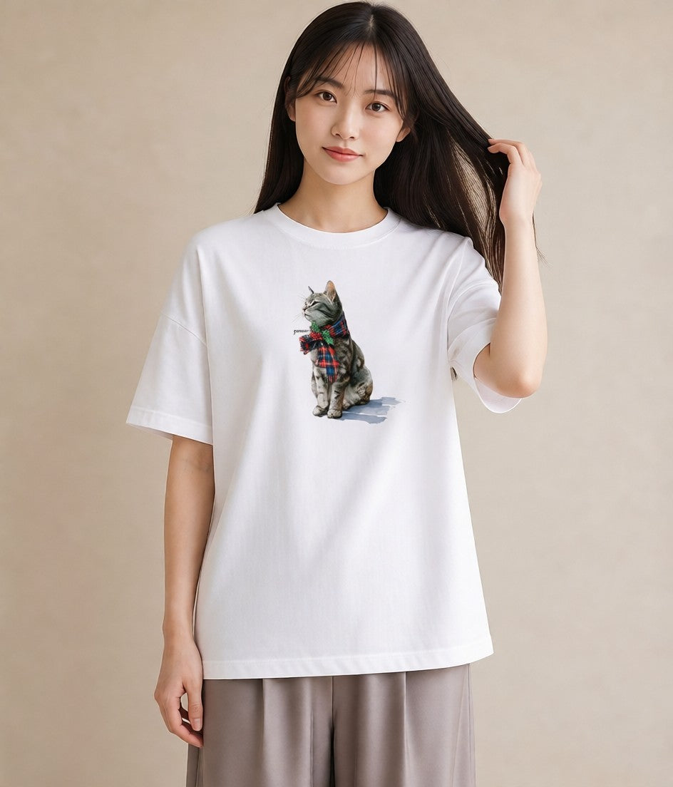 Tシャツ レディース サビ猫 猫 ねこ イラスト ガーリー カジュアルコーデ 買い物 白T