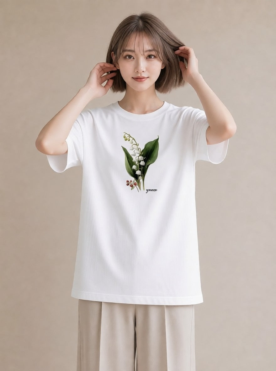 Tシャツ レディース すずらん 花 花柄 イラスト ニュアンス 母娘コーデ 自分用 白T
