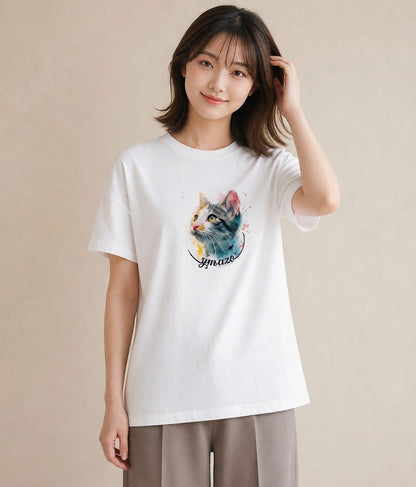 プリントTシャツ レディース 愛猫 猫 ねこ イラスト カフェコーデ 母娘コーデ 自分用 白T