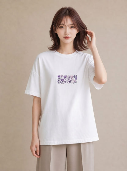 グラフィックTシャツ レディース スミレ 花 花柄 イラスト ポップ 帰省 ラフ 白T