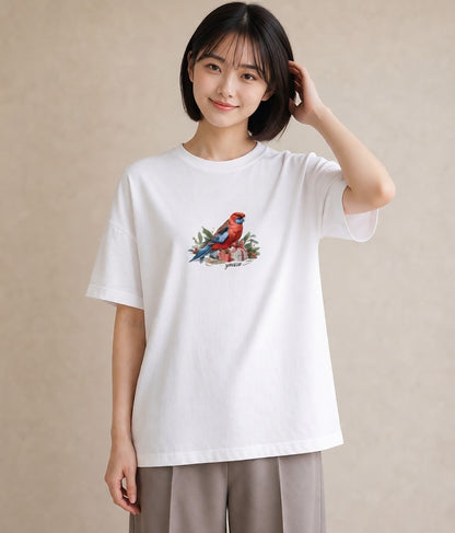 半袖Tシャツ レディース セキセイインコ ペット 動物 イラスト ナチュラル 旅行用 海 白T