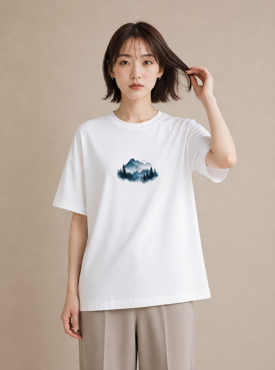 プリントTシャツ レディース 山 星空 宇宙 イラスト カフェコーデ 部屋着 女性向けギフト 白T