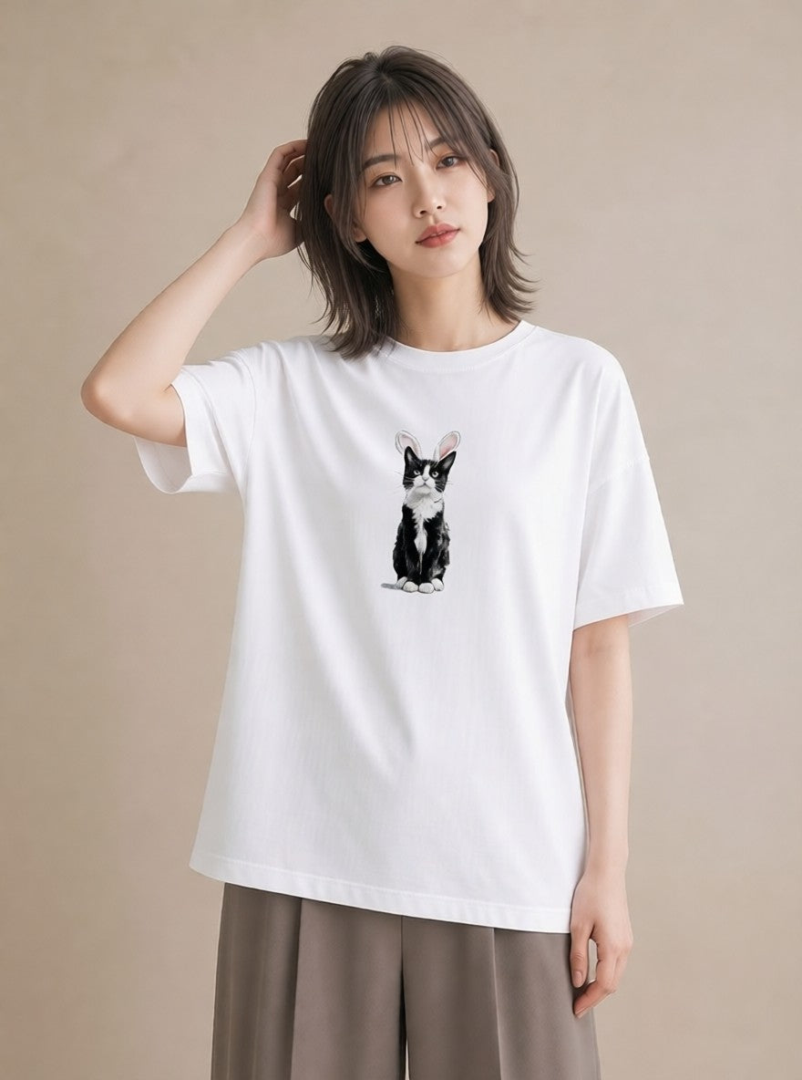 半袖Tシャツ レディース 靴下猫 猫 ねこ イラスト ポップ 旅行 母娘コーデ 白T