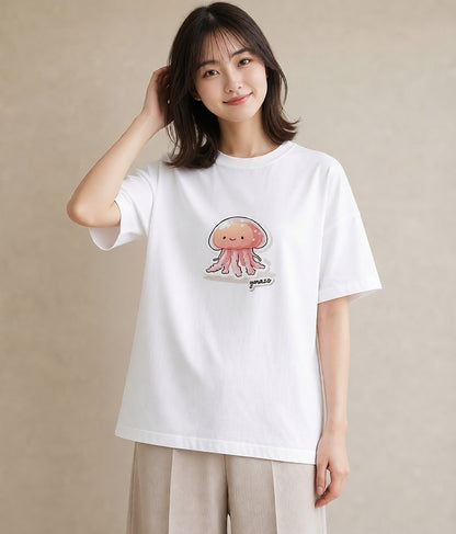 グラフィックTシャツ レディース くらげ クラゲ 海の生き物 海 イラスト ポップ ホワイトデー 春服 白T