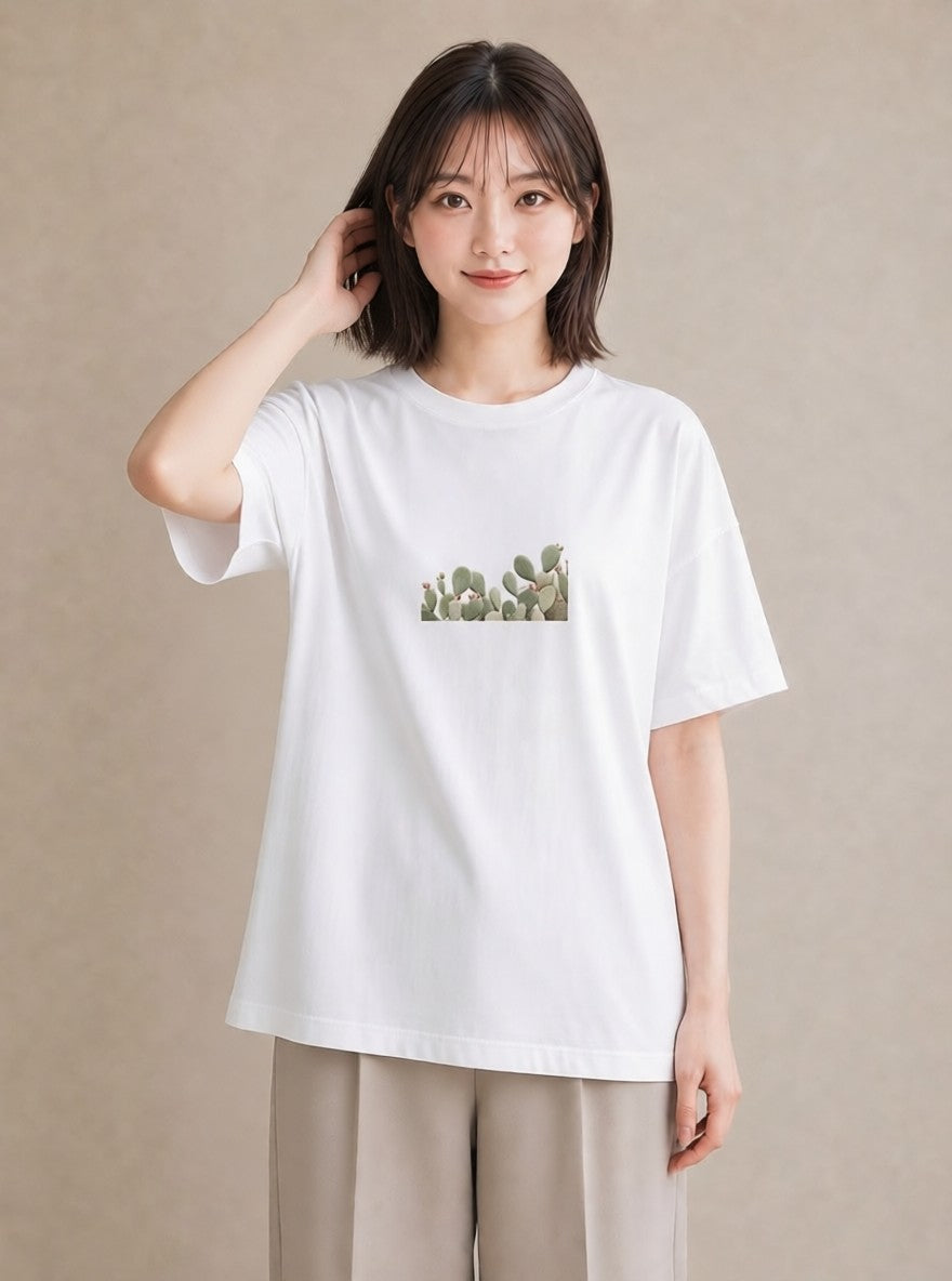 プリントTシャツ レディース サボテン 植物 ボタニカル イラスト ゆるコーデ クリスマス 旅行 白T