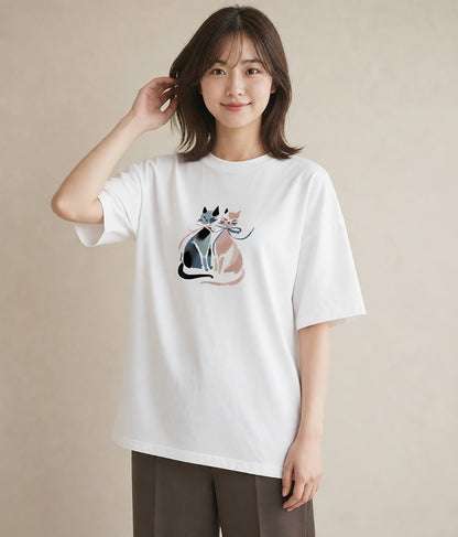 グラフィックTシャツ レディース ニャンコ 猫 ねこ イラスト 普段使い ギフト 母の日 白T