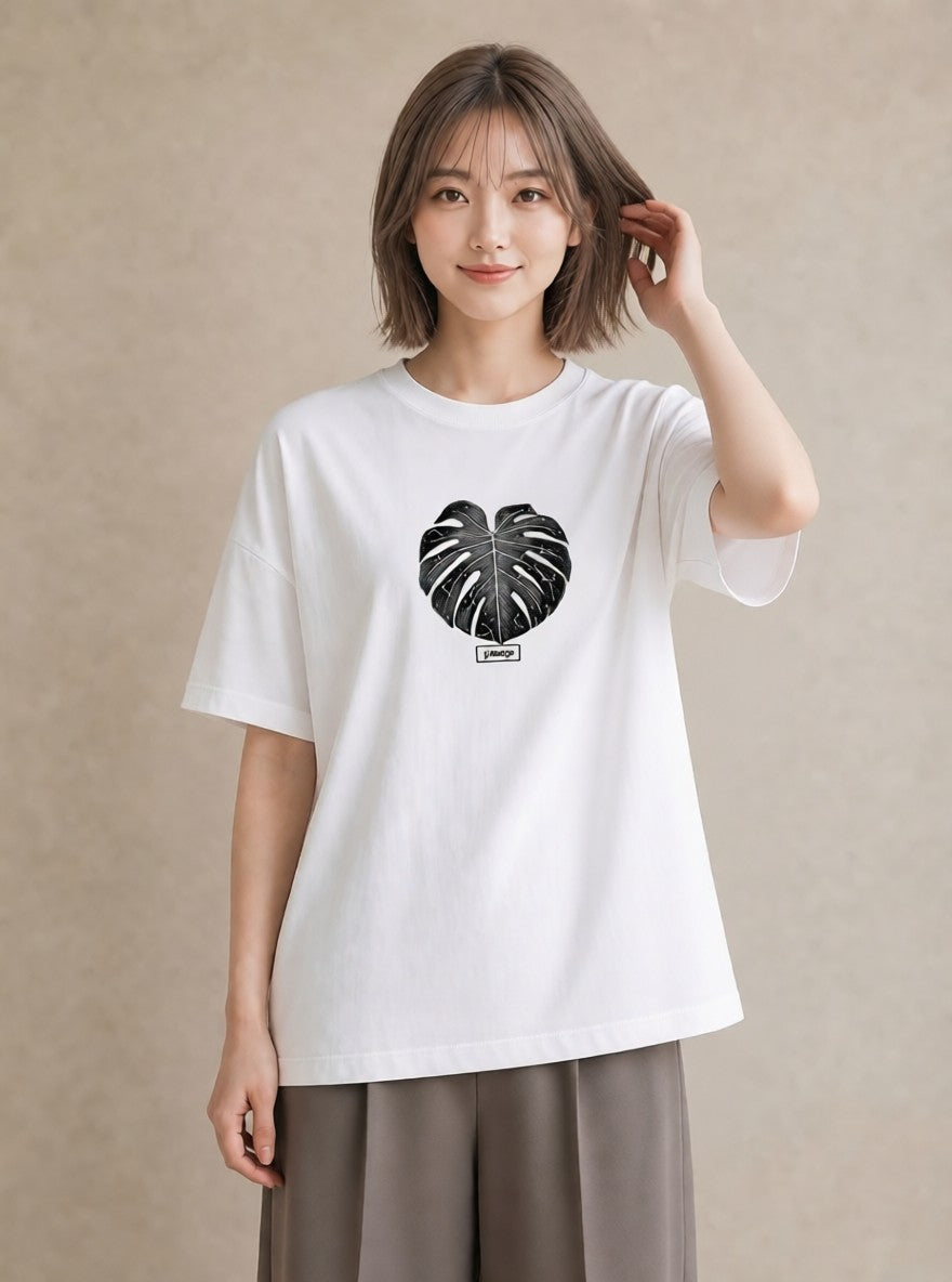 Tシャツ レディース モンステラ 植物 ボタニカル イラスト ラフカジュアル 友達ギフト 部屋着 白T