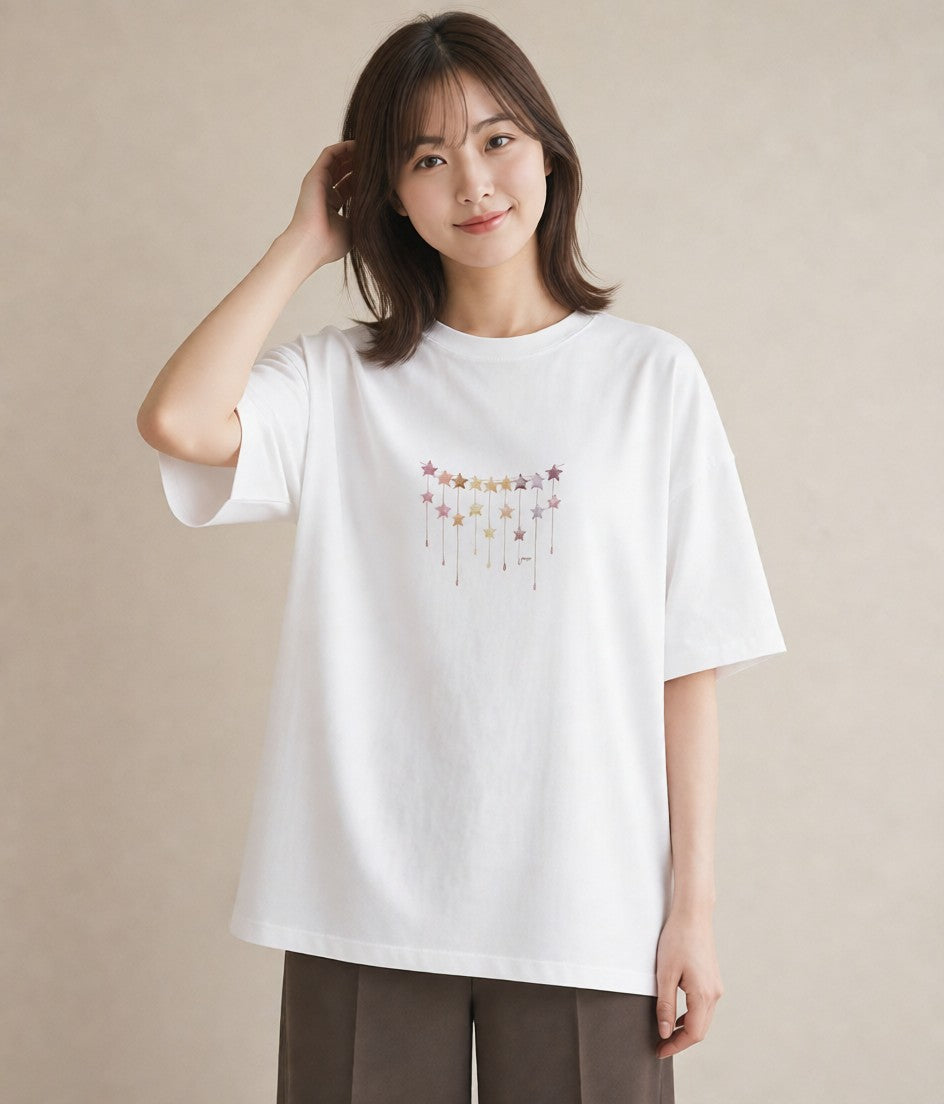 プリントTシャツ レディース 星空 宇宙 イラスト アート風 おしゃれギフト 社会人 白T