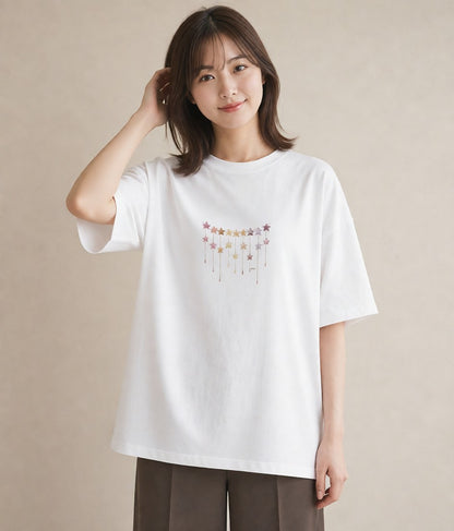 プリントTシャツ レディース 星空 宇宙 イラスト アート風 おしゃれギフト 社会人 白T