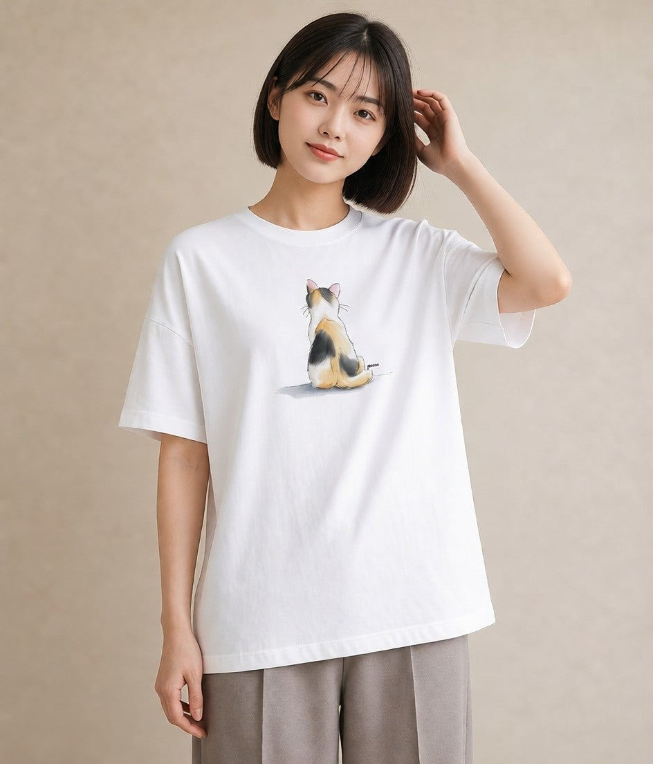 半袖Tシャツ レディース 茶トラ 茶猫 猫 ねこ イラスト 淡色 ルームウェア ギフト 白T