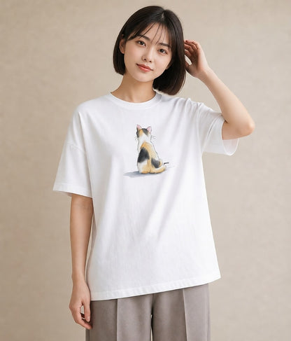 半袖Tシャツ レディース 茶トラ 茶猫 猫 ねこ イラスト 淡色 ルームウェア ギフト 白T