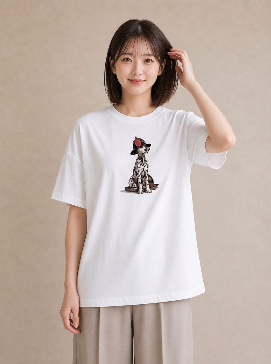 デザインTシャツ レディース ダルメシアン 犬 いぬ イラスト フェミニン 散歩 お出かけ 白T