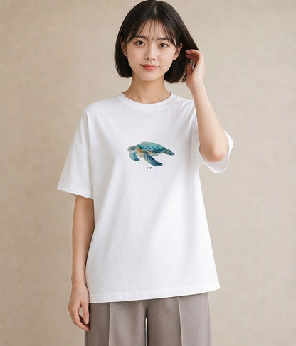 プリントTシャツ レディース ゼニガメ ペット 動物 イラスト ヴィンテージ風 通学 誕生日プレゼント 白T